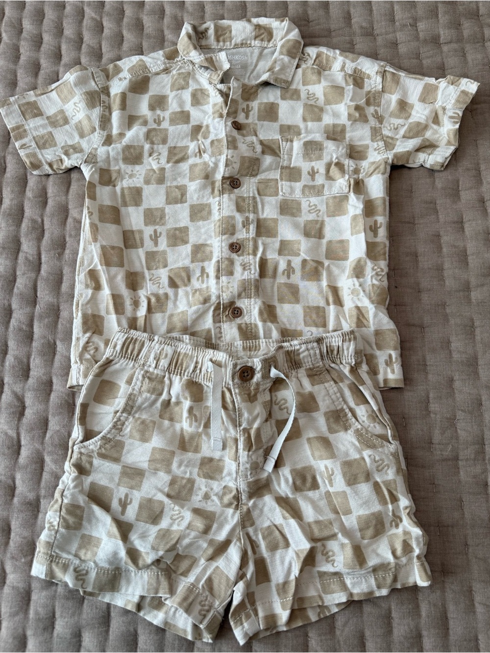 Toddler Boy Cactus Checkered Short-Sleeve
Button-Down Shirt & Drawstring Shorts